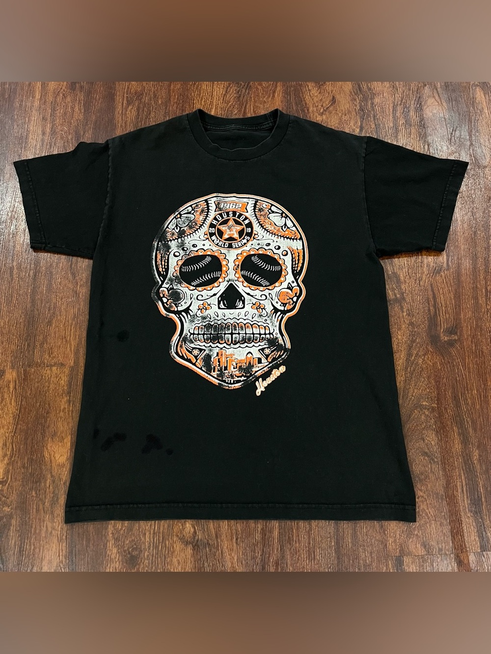 Houston Sugar Skull Short Sleeve Tee - Black & Orange